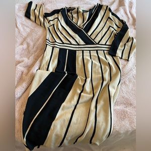 Surplice Striped Fit and Flare Sweater Dress